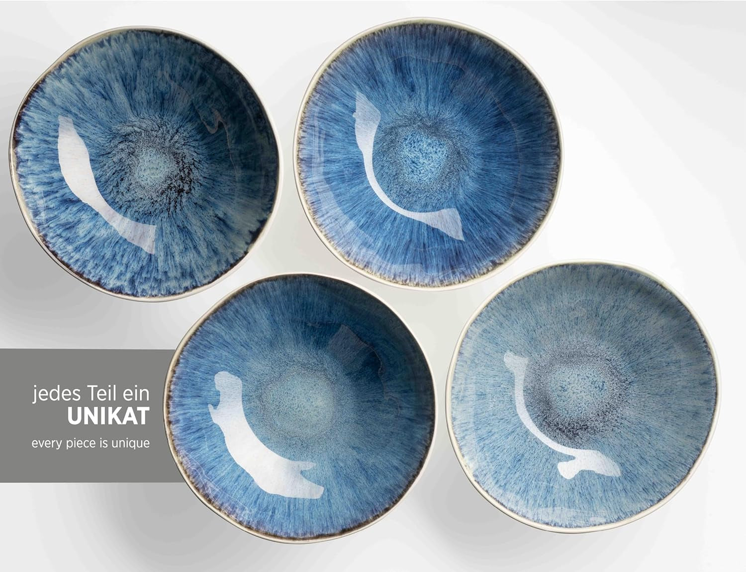 MÄSER 934092 Serie Frozen, Geschirr Set Aus Keramik Für 4 Personen, 16-Teiliges Kombiservice Mit Organischen Formen, Blau Gesprenkeltes Service, Steinzeug, Dunkelblau Set di stoviglie Naty Shop