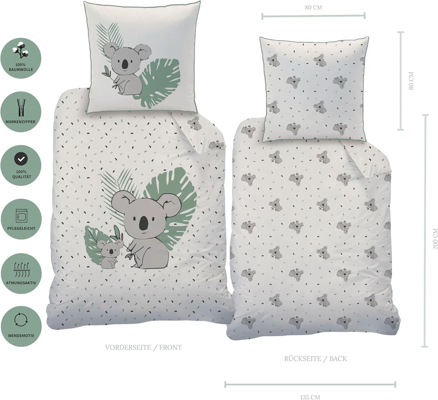 Set biancheria da letto per bambini, Koala o Unicorno, 100% cotone Biancheria da letto - bambini Naty Shop