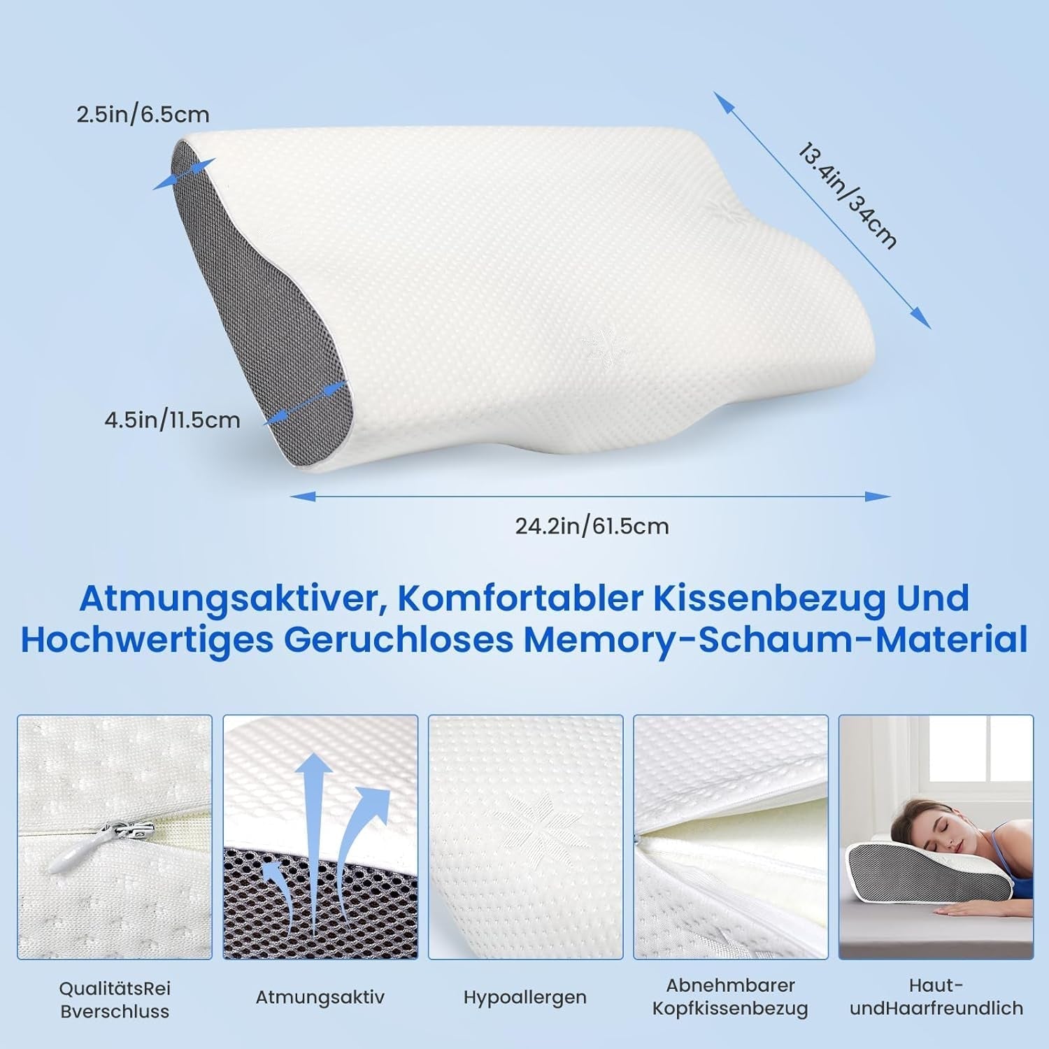 PHYSEN pernă ortopedică pernă pentru gât, pernă de susținere a gâtului, pernă din spumă de memorie, pernă ergonomică pentru dureri de gât pernă de dormit pernă anti-sforăit pentru părți, spate și abdomen (62 * 34 * 11 6.5CM) Perne ortopedice cervicale Naty Shop