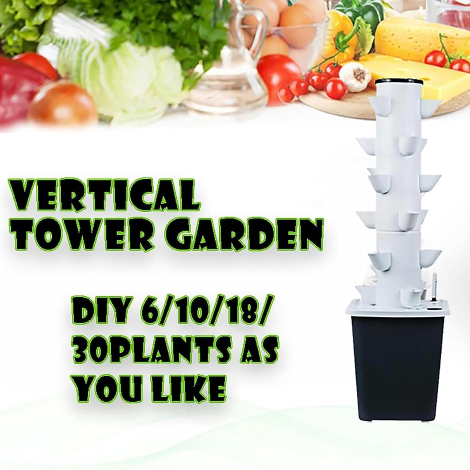 Torre idroponica da 30 capsule, sistema di coltivazione idroponica, kit di coltivazione aeroponica per erbe, frutta e verdura con pompa di umidificazione, adattatore, vaso in rete, timer per erbe, frutta e verdura