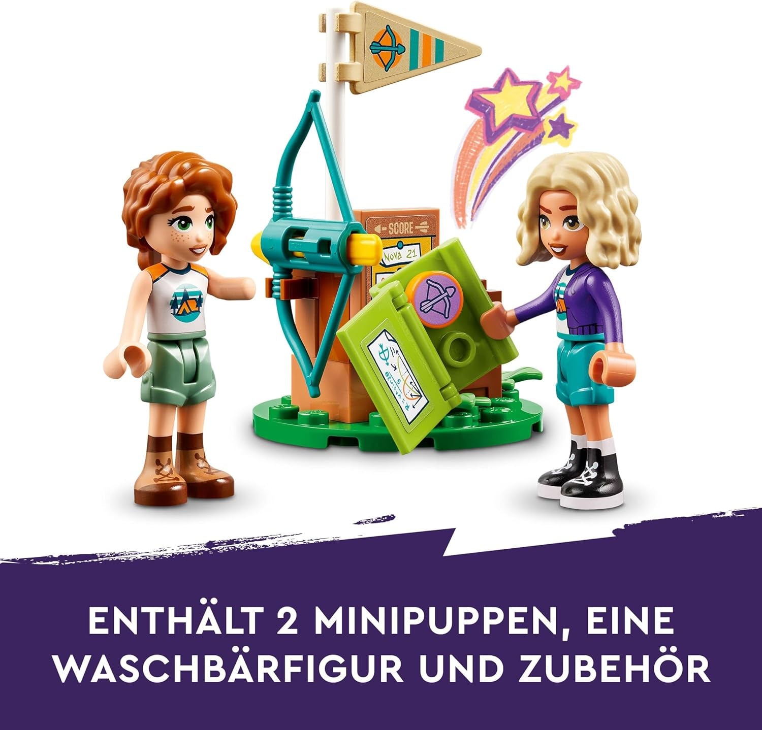 LEGO Friends Tiro con l'arco al campo avventura Giocattolo costruibile per bambini con arco e freccia, 2 personaggi e un lavandino, per ragazze e ragazzi dai 6 anni in su 42622 Set da costruzione Besuche den LEGO-Store