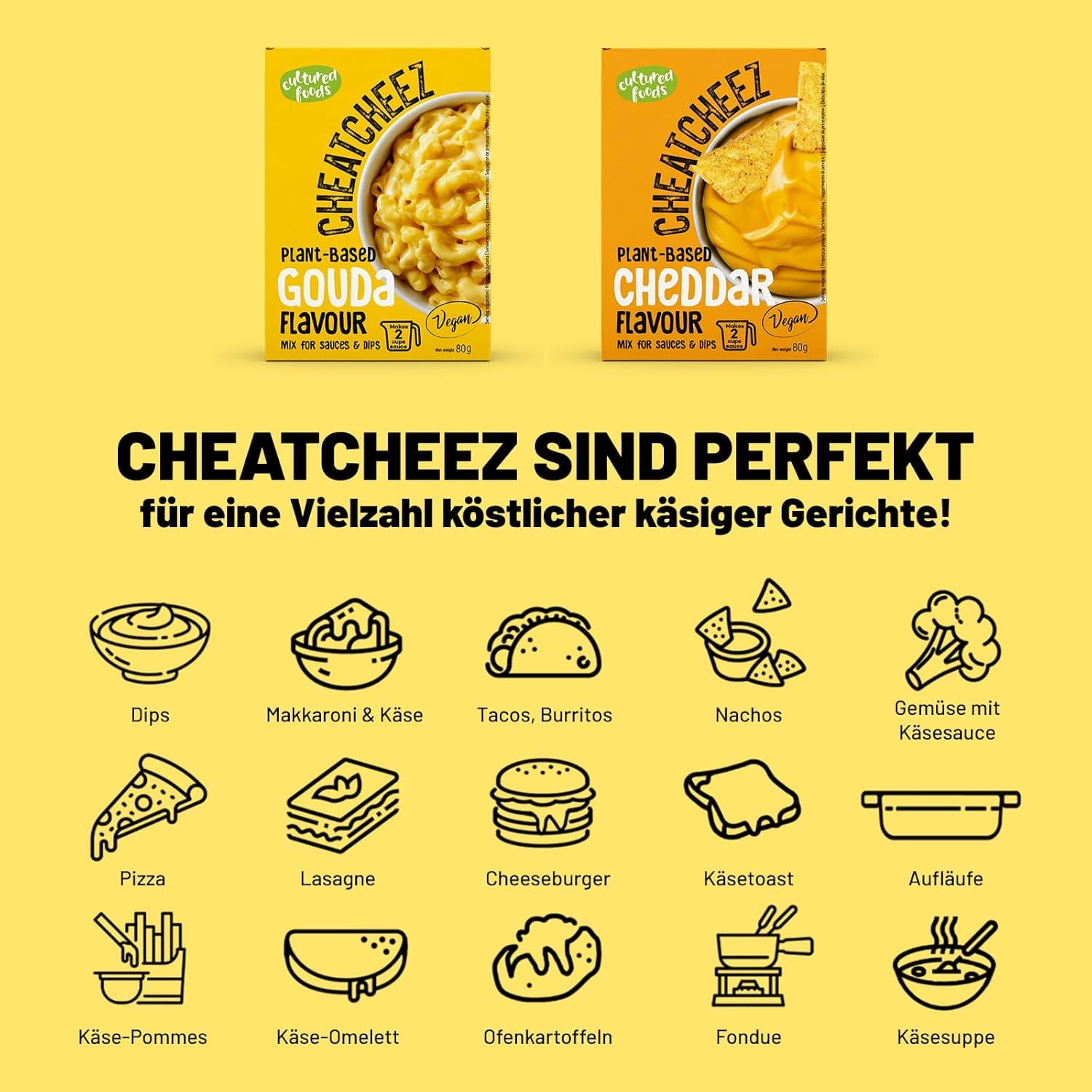 Cultured Foods Veganer Käse Käseersatz Laktosefrei Glutenfrei 2-er Set Gouda e Cheddar CHEATCHEEZ