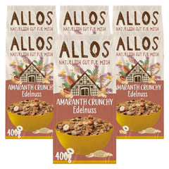 Muesli croccante premium con noci e amaranto Allos | Muesli biologico | Muesli alle noci | Farina d'avena | Cereali per la colazione | Vegano | Confezione da 6 (6 x 400 g)