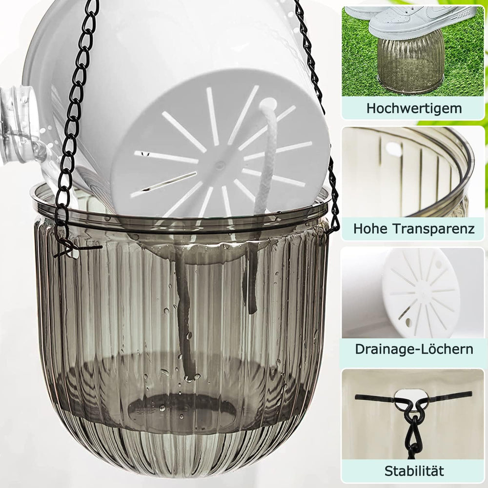 Set di 2 fioriere sospese autoirriganti, vaso da fiori sospeso per interni da 16,5 cm con 3 ganci e fori di drenaggio per uso interno ed esterno, decorazione per soffitto, balcone e parete (Grigio)