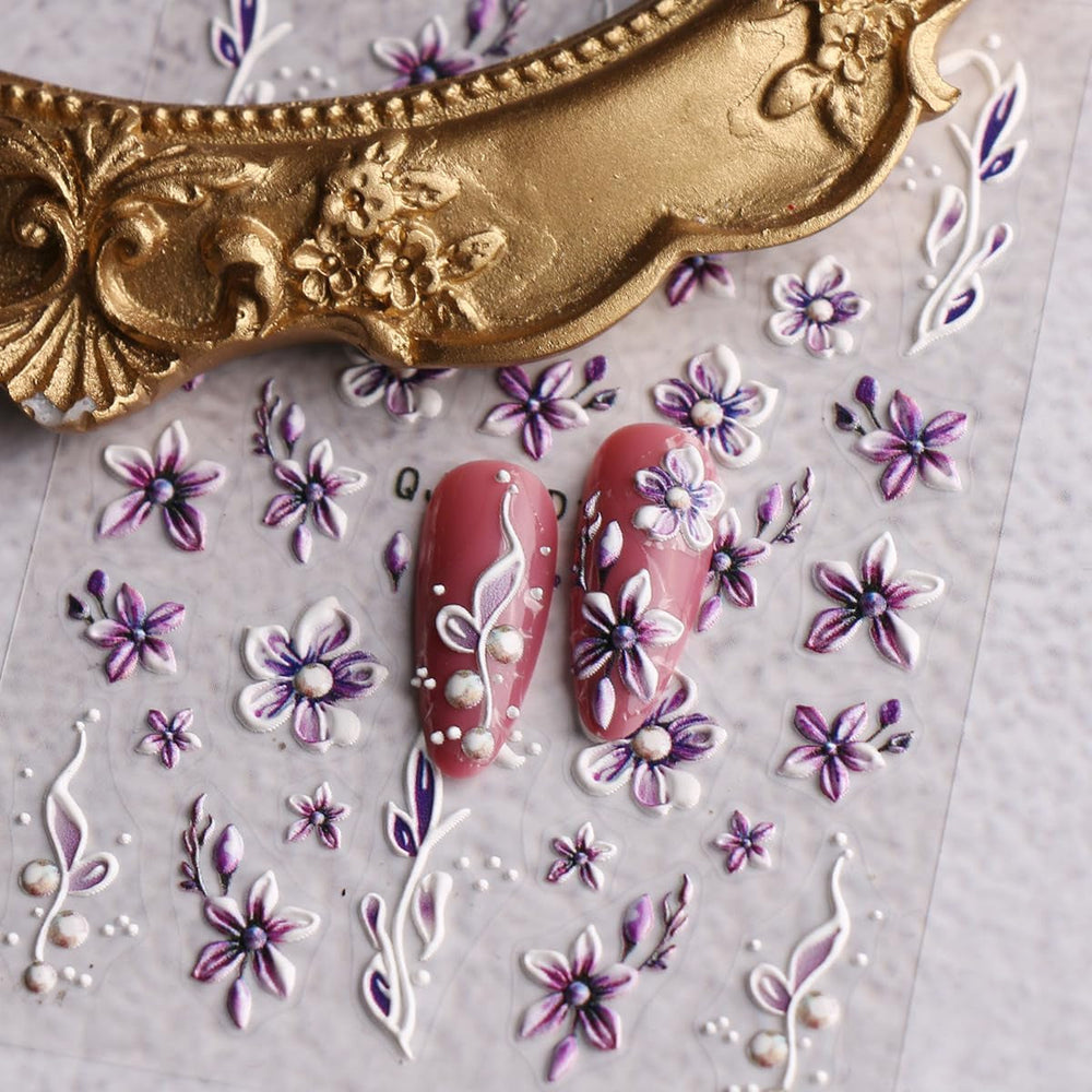 JMEOWIO 3D Nagelsticker Blumen Nail Art Sticker Selbstklebend Nagelaufkleber 5D Stereoskopisch Frühling Sommer Dekoration Nageldesign Zubehör 4 Blatt