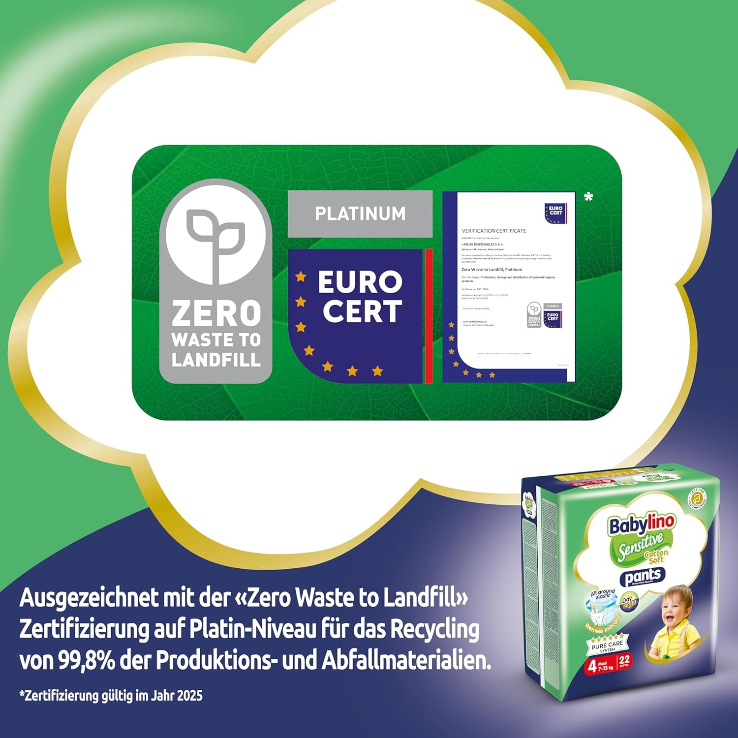 Pannolini Sensitive Cotton Soft, taglia 4, Pantaloni Maxi (7-13 kg), 22 pezzi