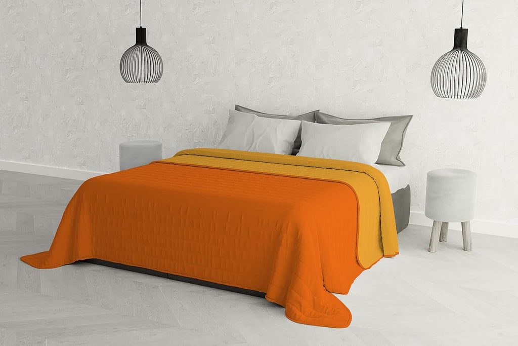 Cuvertură elegantă pentru pat dublu 260 X 270 Cm Blu Scuro/Verde Mela Paturi si Cuverturi Besuche den Italian Bed Linen-Store Arancio/Giallo