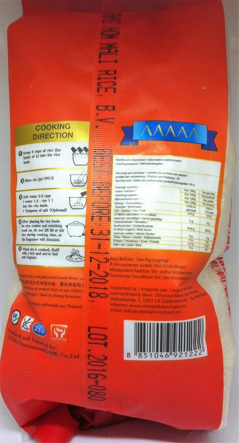 Riso profumato al gelsomino, riso tailandese premium Hom Mali, 1 kg