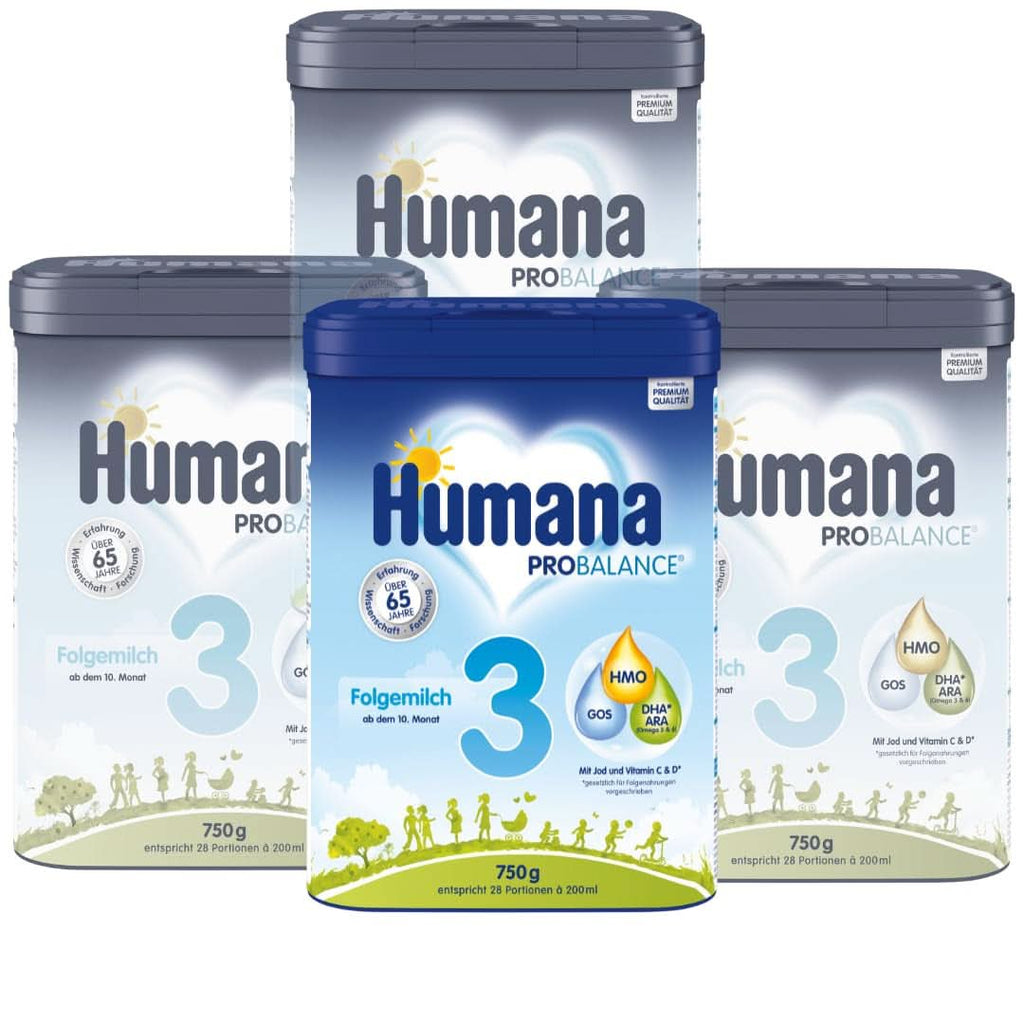 Humana PROBALANCE lapte de continuare 3, din luna a 10-a, hrana pentru bebelusi dupa alaptare, hrana initiala sau lapte de continuare 2, ideal pentru alimentatie suplimentara, 750 g Mama si Copilul Naty Shop 4 x 750 grame