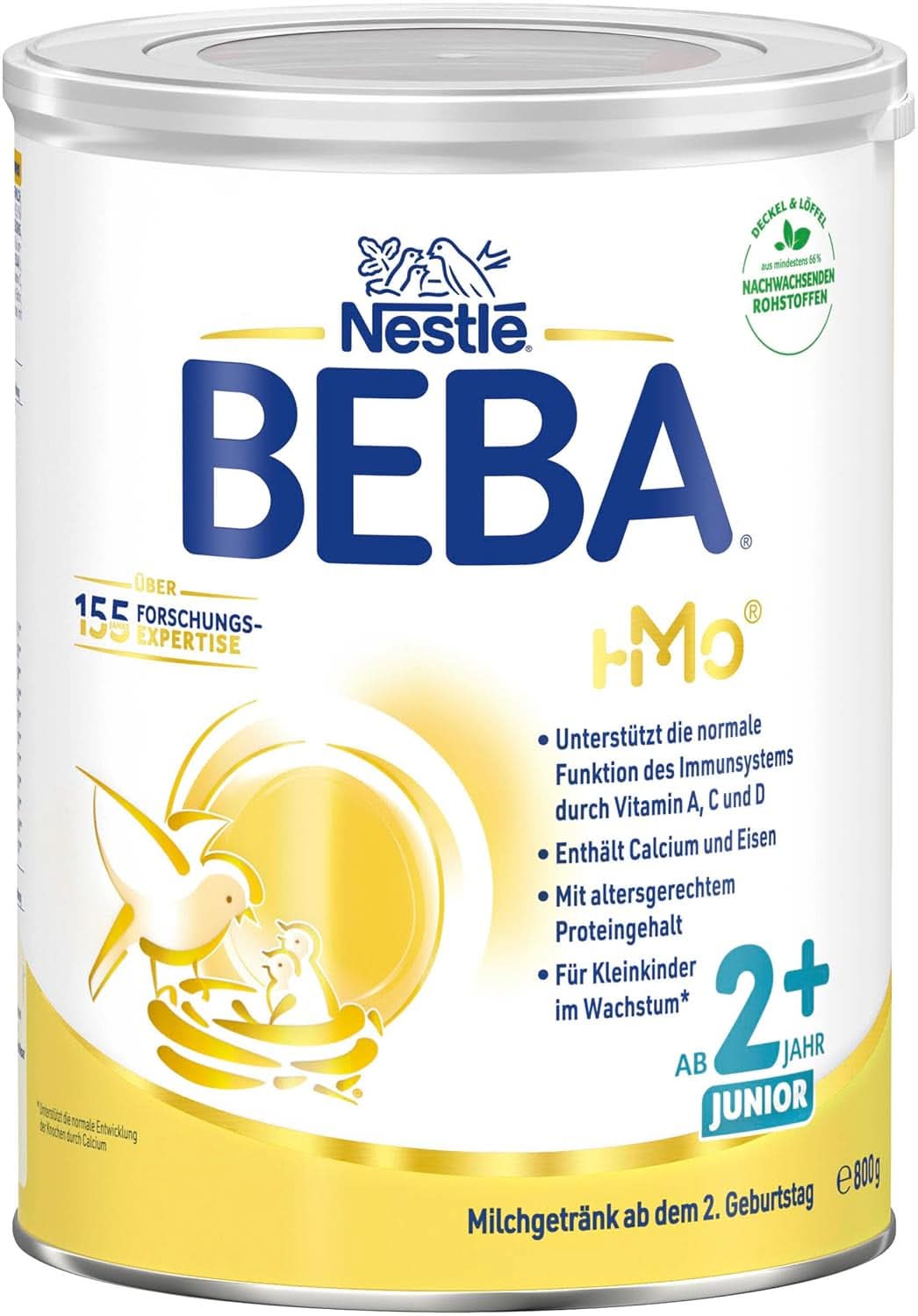 BEBA Junior 2+ 2° compleanno bevanda a base di latte, alimenti per bambini HMO 2'-FL, solo lattosio, senza olio di palma, confezione da 6 (6 x 800 g) Mamma e bambino Naty Shop