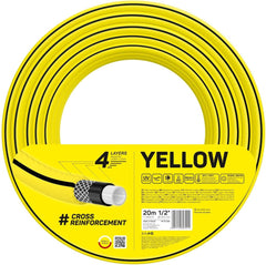 Furtun de grădină Cellfast GALBEN, ușor, durabil, cu 4 straturi, împletitură încrucișată durabilă, rezistent la UV și alge, rezistent la răsucire, tehnologie REACH, 20 bar, -10/+50°C, închidere: 1/2", 20m