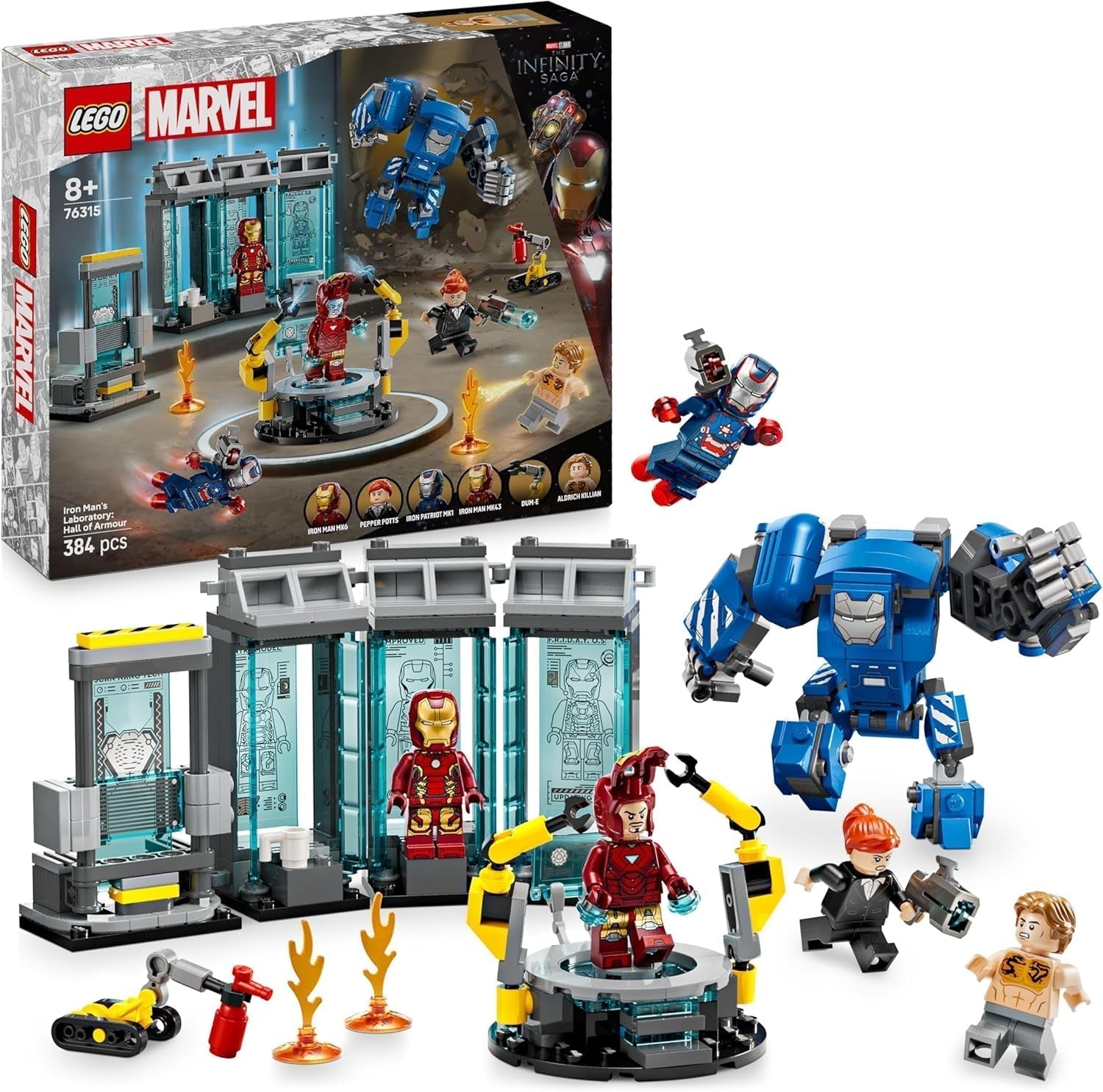 LEGO Marvel Iron Man's Laboratory: Sala dell'Armatura - Giocattolo da supereroe con personaggio Mech, 5 minifigure tra cui Aldrich Killian - Regalo Avengers per ragazzi e ragazze dagli 8 anni in su 76315 Set da costruzione Beuche den LEGO-Store Titolo predefinito