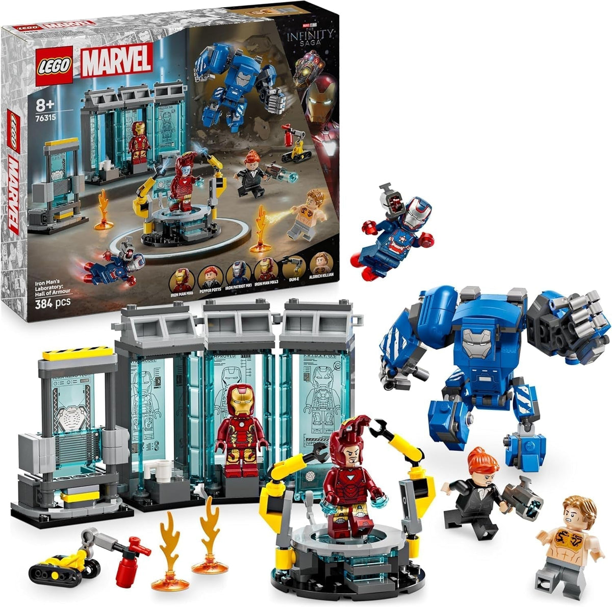 LEGO Marvel Iron Man's Laboratory: Sala dell'Armatura - Giocattolo da supereroe con personaggio Mech, 5 minifigure tra cui Aldrich Killian - Regalo Avengers per ragazzi e ragazze dagli 8 anni in su 76315 Set da costruzione Beuche den LEGO-Store Titolo predefinito