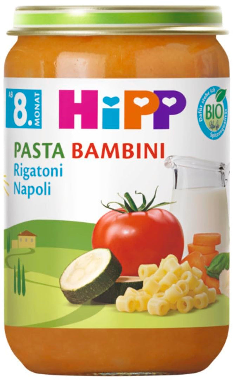 HiPP Pasta Biologica Bambini Rigatoni Napoli (6 x 220g), pasto a partire da 8 mesi, senza sale aggiunto, con Omega-3, della migliore qualità biologica