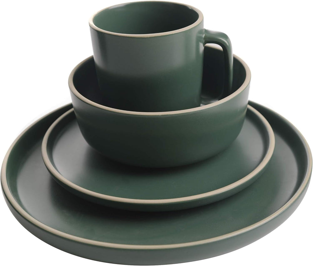 Set de tacâmuri rotunde Zuma, 16 piese, farfurii, boluri, cești, seturi de tacâmuri, serviciu pentru patru (16 piese), verde