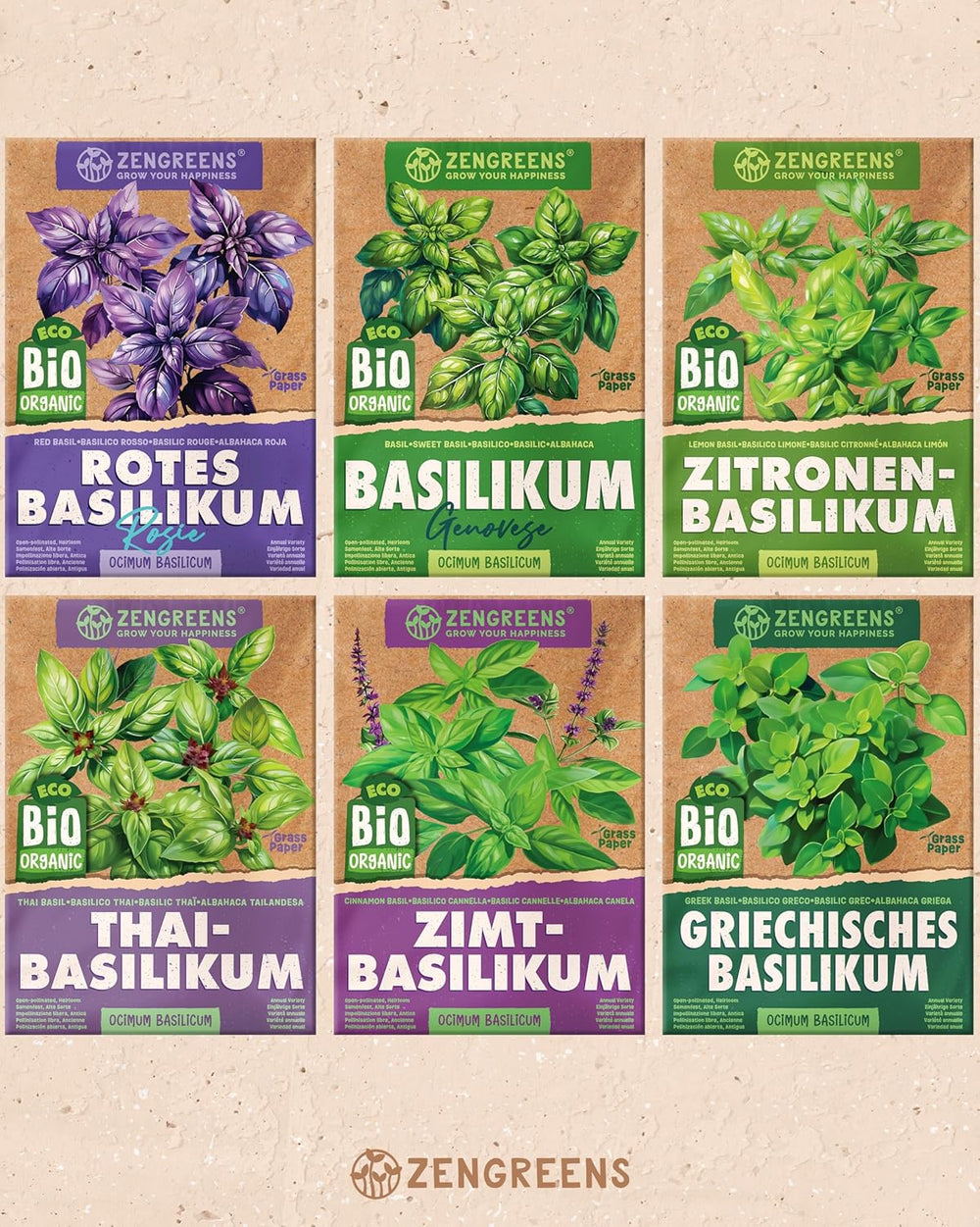 Semi di basilico biologico in set da 6 - 6 semi di basilico per una facile coltivazione in giardino, balcone o aiuola rialzata - Semi di piante - Piantine