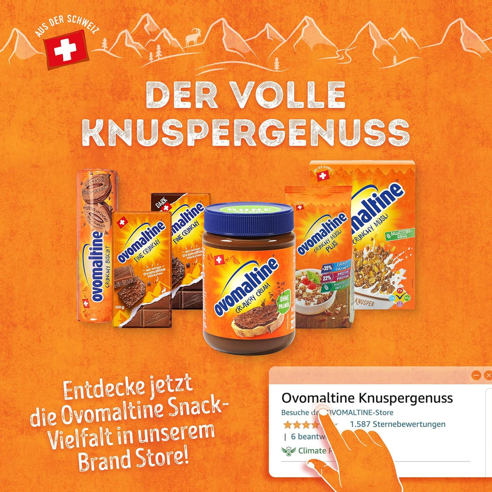 Ovomaltine OVO BREAK Barretta Wafer e Cioccolato - uno snack croccante dal gusto inconfondibile della nostra apprezzata Creme Crocante, naturalmente senza olio di palma (4 x 39g)