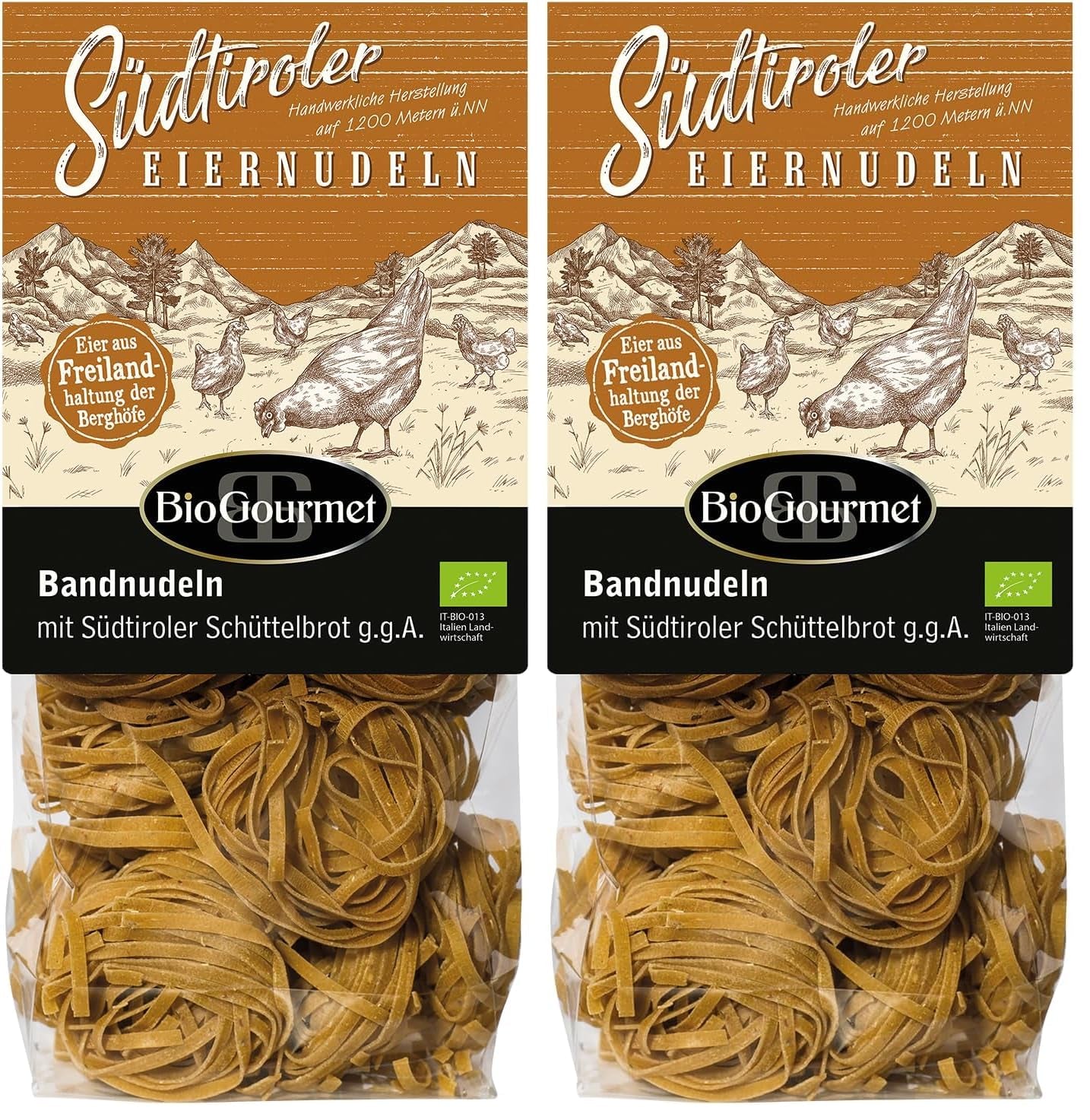 Tagliatelle BioGourmet con Schüttelbrot dell'Alto Adige (IGP) | Tagliatelle all'uovo salate e aromatizzate con genuino speck dell'Alto Adige | 1x250g biologico