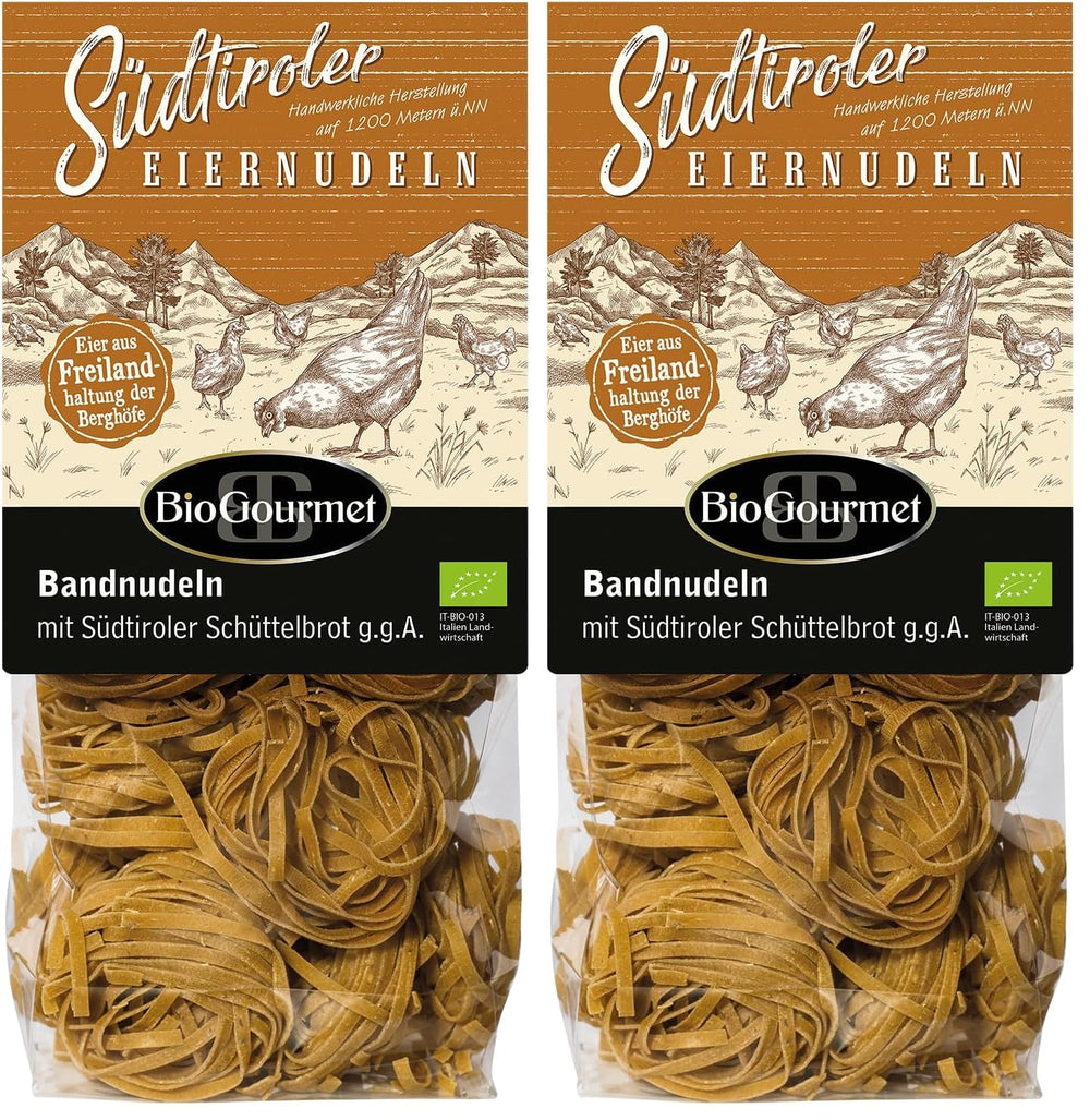 Tagliatelle BioGourmet con Schüttelbrot dell'Alto Adige (IGP) | Tagliatelle all'uovo salate e aromatizzate con genuino speck dell'Alto Adige | 1x250g biologico