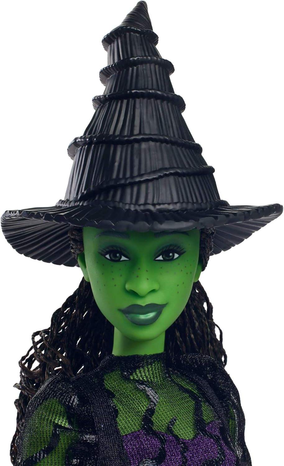 Mattel Wicked Elphaba, bambola alla moda con accessori, pelle verde, capelli intrecciati neri, varie pose possibili e abito da ballo allungabile, HXT62, [Multicolore] Naty Shop Dolls