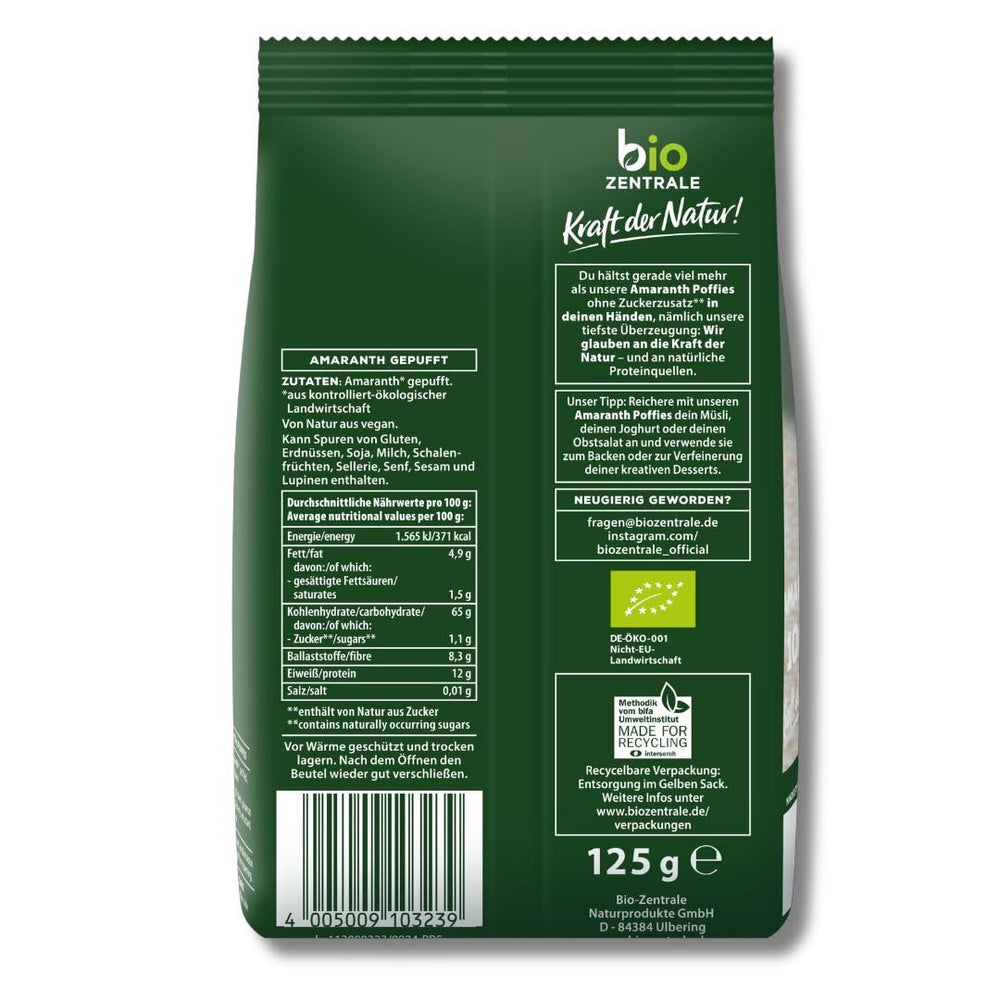 Bignè all'amaranto Biocentral | 125 g| vegano | piccoli granelli di amaranto espanso | fonte proteica | per muesli, yogurt e colorate ciotole per la colazione