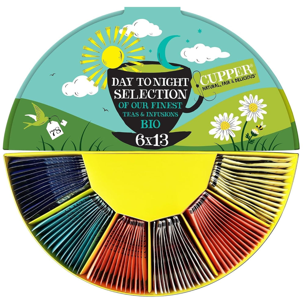 Set cadou cu ceaiuri bio Cupper, 6 sortimente de ceaiuri din plante și fructe pentru întreaga zi, set de ceai, cutie cadou, colecție de ceaiuri bio selectate (1 cutie, 78 pliculețe de ceai)