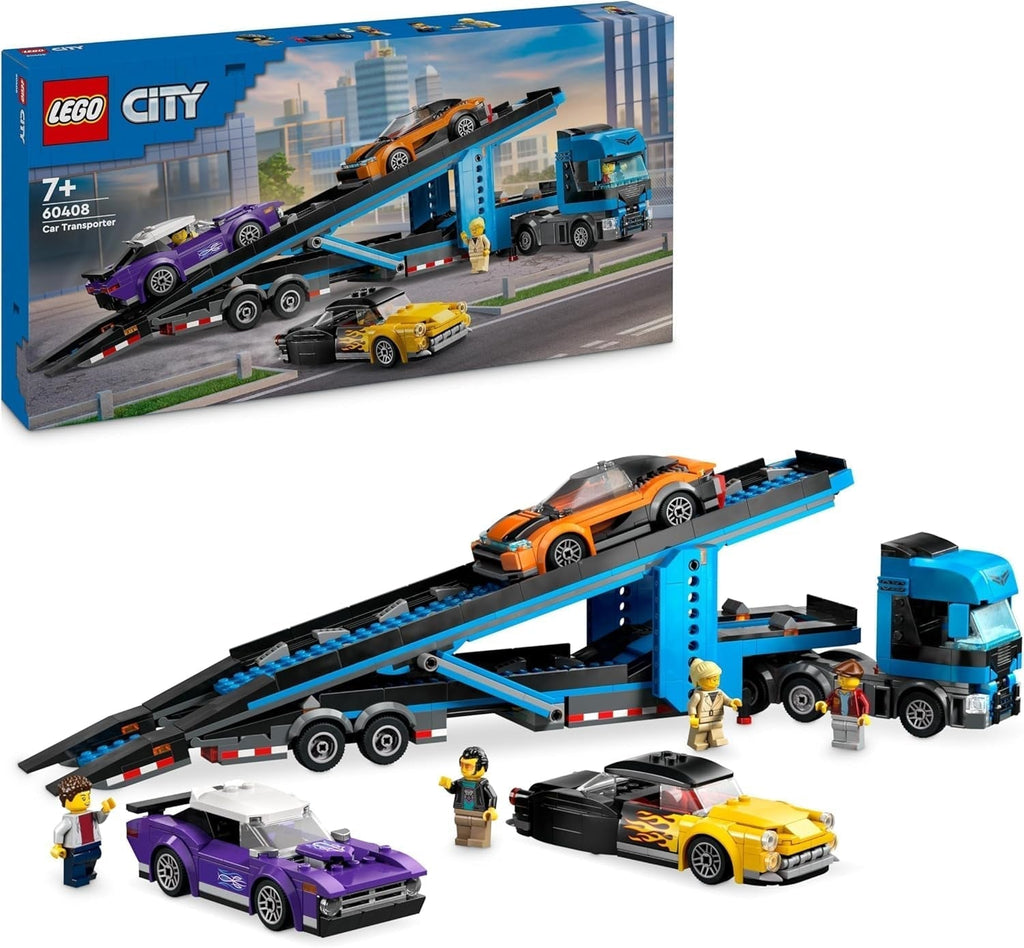 LEGO City Car Transporter cu mașină sport, set de 4 mașini de jucărie pentru băieți și fete de la 7 ani, cadou de Crăciun sau aniversare, 4 minifigurine pentru jocuri de rol 60408 Seturi de constructie Besuche den LEGO-Store Titlu implicit