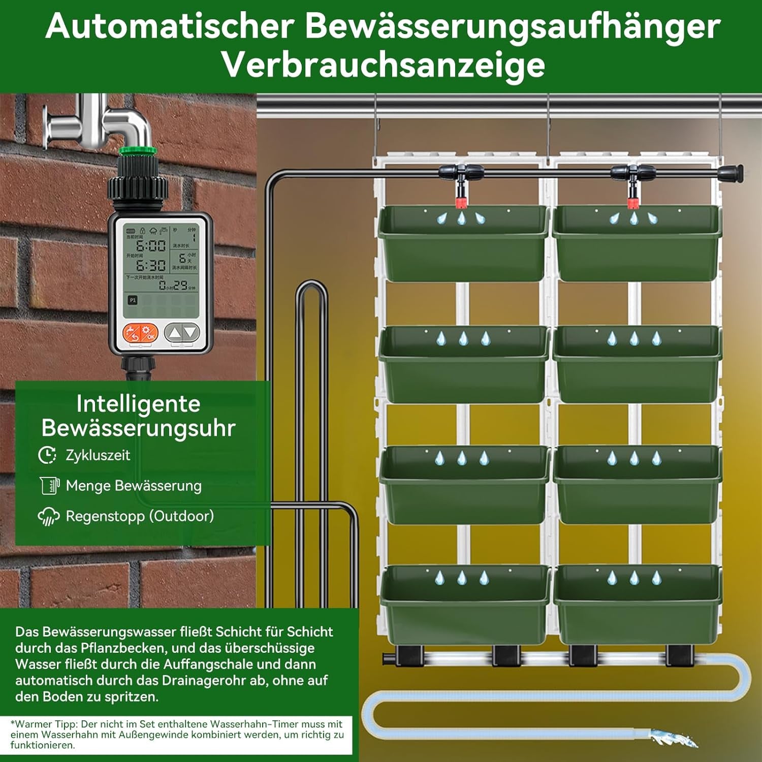 Hängende Vertikale Wand Pflanze, Vertikale Pflanzenwand Balkonbar Pflanzenwand Indoor mit Smart-Timer und Wasserpumpe Blumentopf Wand für Hof Garten Balkon Home Decor