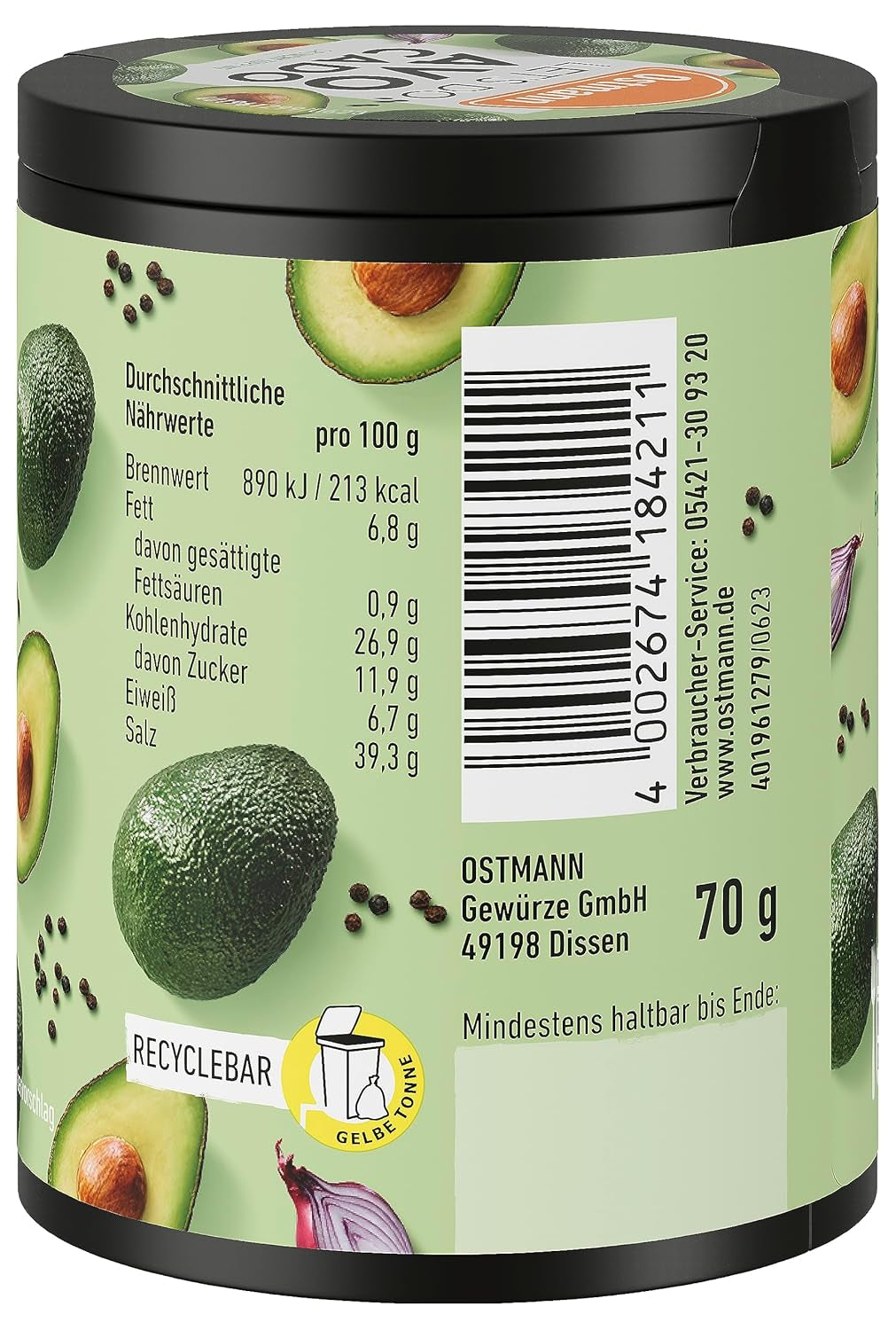 Ostmann Gewürze - Facciamo Avocado | Gewürzsalz für Avocado, Guacamole oder Bowls | Topping croccante con verdure, biscotti e sesamo nero | 70 g in barra riciclabile Metalldose