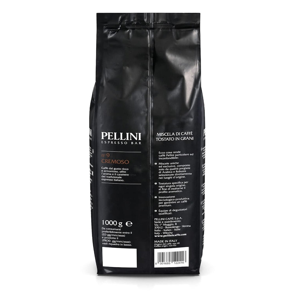 Pellini N.9 Cremoso, boabe de cafea pentru espresso 1Kg, amestec de Arabica și Robusta Cafea Naty Shop
