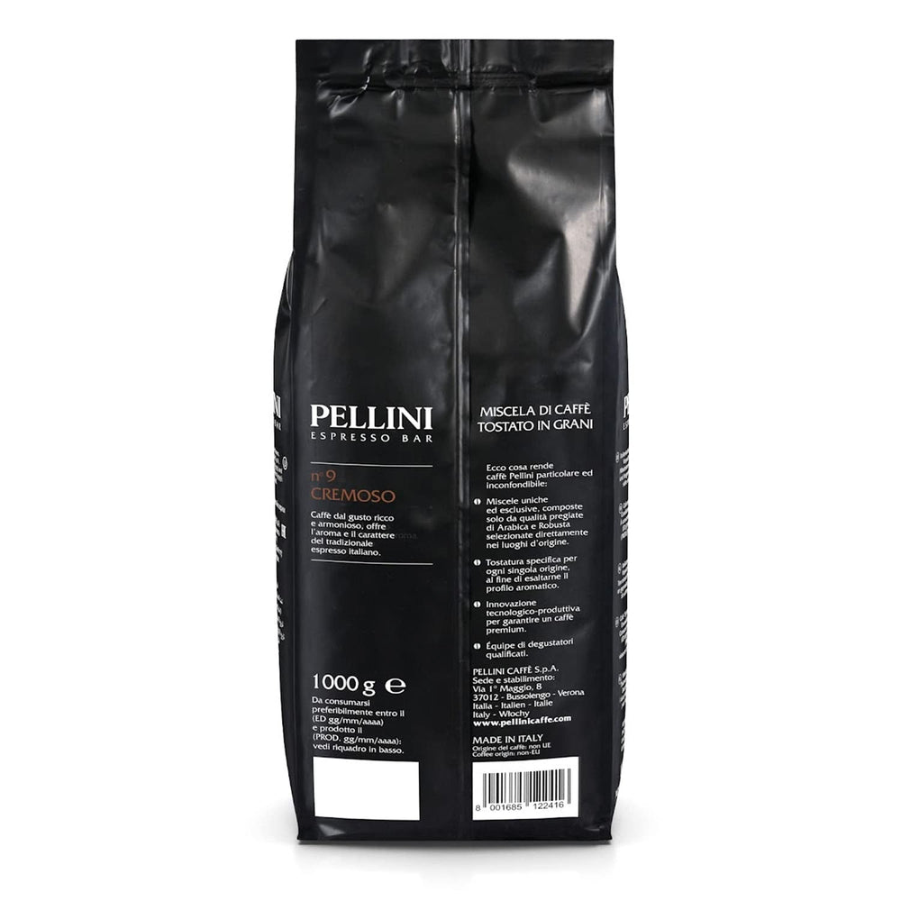 Pellini N.9 Cremoso, boabe de cafea pentru espresso 1Kg, amestec de Arabica și Robusta Cafea Naty Shop