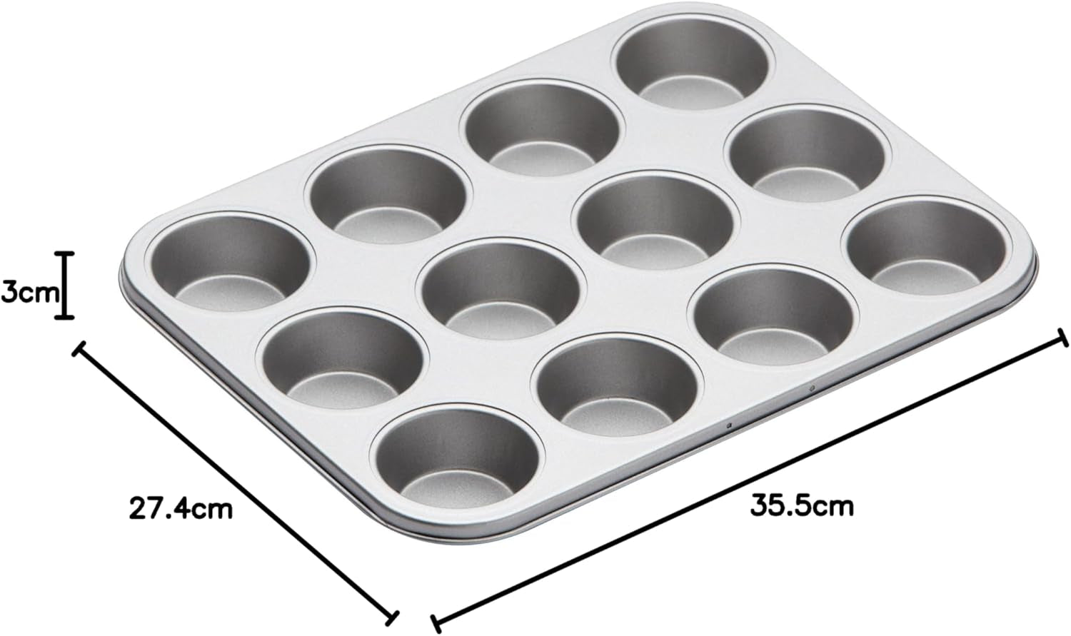 Teglia per muffin da cucina artigianale, coperchio antiaderente, contiene 12 muffin, 35 cm x 27 cm Naty Shop Teglie e vassoi da forno