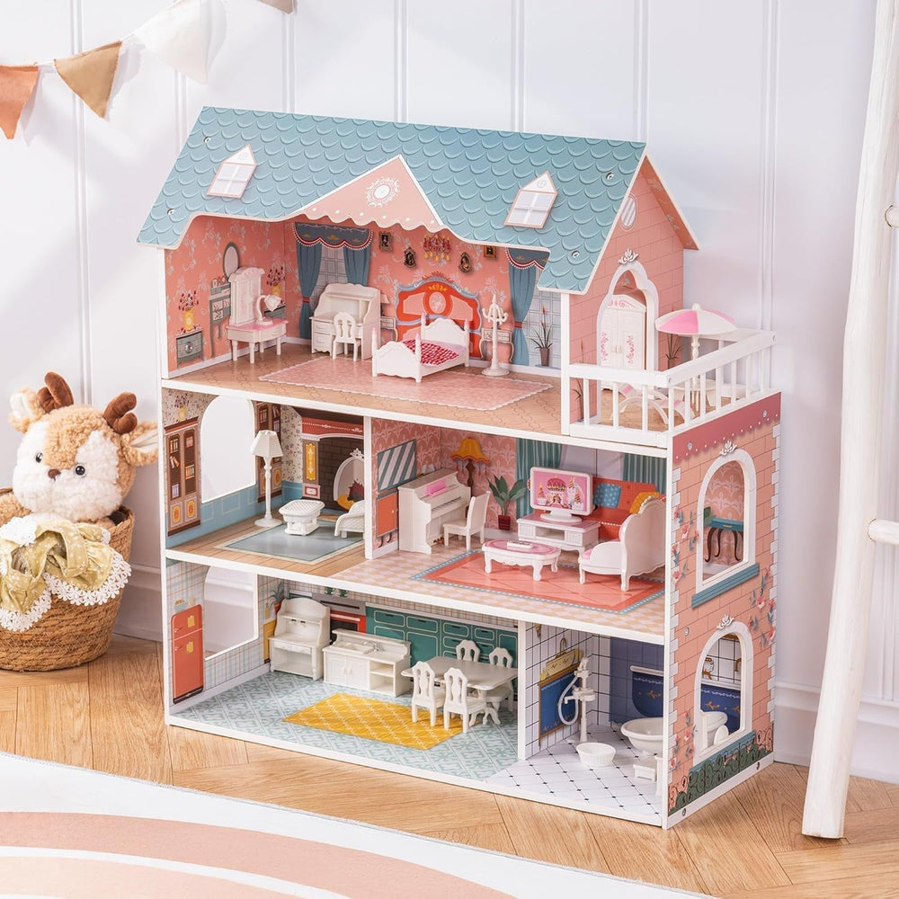 Casa delle bambole in legno con mobili e accessori Casetta da gioco per ragazze Sala giochi per bambini Giocattoli Case delle bambole Naty Shop