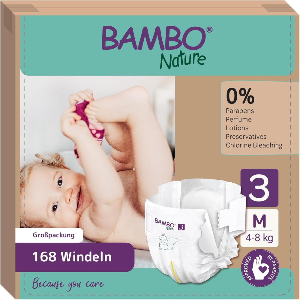 Pannolini per bambini Bambo Nature, taglia 1 (2-4 kg), confezione mensile da 132 pezzi | Pannolini Premium con protezione dalle perdite migliorata | Massimo comfort e libertà per i neonati | Pannolini dermatologicamente testati