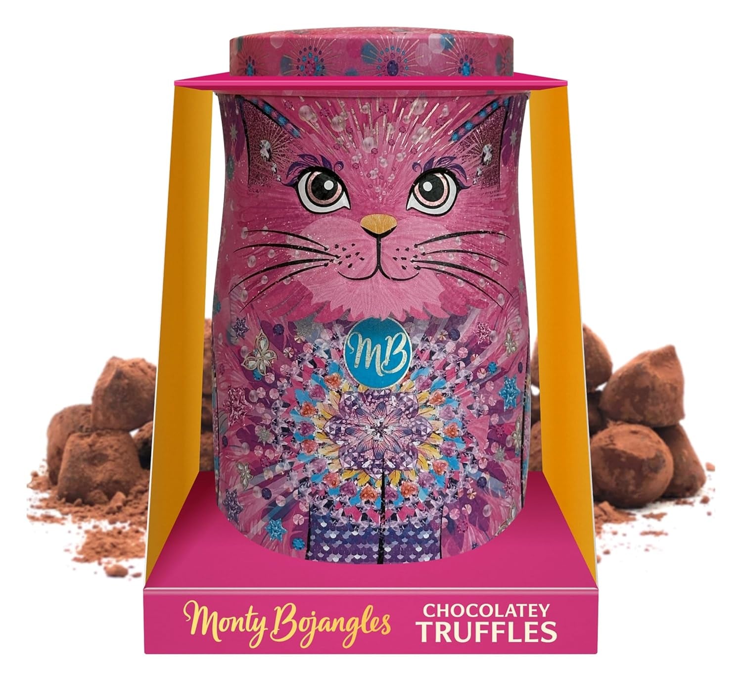 Monty Bojangles Savanna Gold Chocolate Truffles (135g) Set regalo con praline in polvere di cacao in una scatola da collezione dal design individuale con gatti Flutter Scotch Flavor