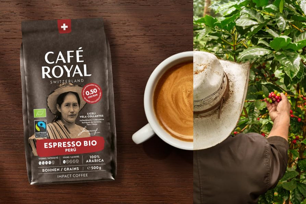Café Royal Bio Espresso Peru – 100% Arabica Kaffeebohnen, aromatisch-intensiv, dunkle Röstung, Stärke 4/5, Bio & Fairtrade, 500 g ganze Bohnen