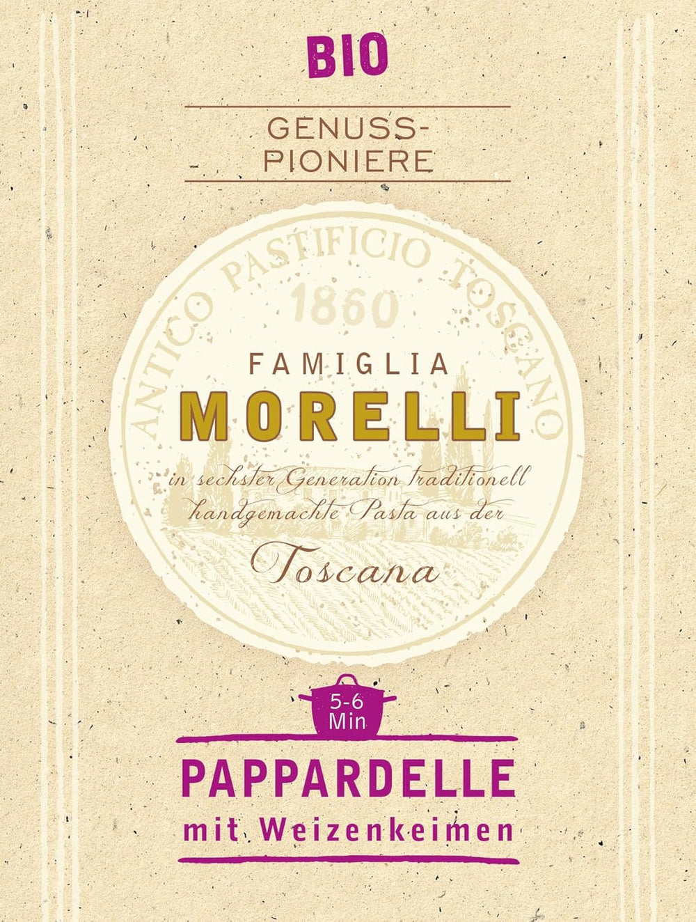 BioGourmet Pappardelle al Germe di Grano - Pasta Larga Bio per Stufati e Sughi - con Nutrienti Extra | 500 g Biologico e Vegano