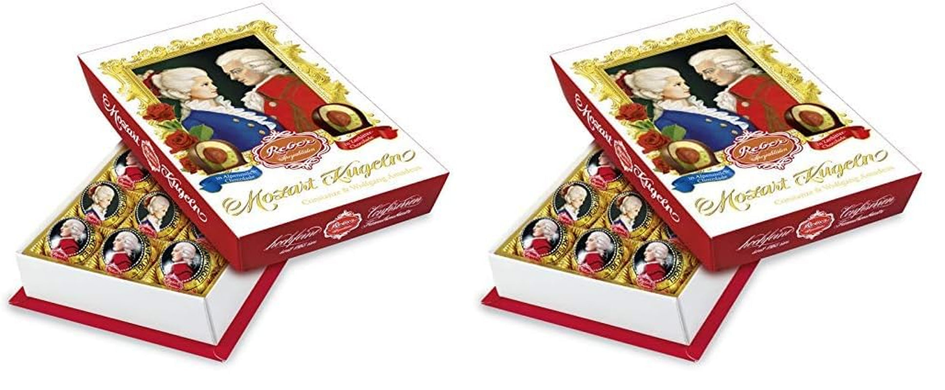 Bile Reber Mozart cu ciocolată neagră, pachet de 6 cu marțipan și nuga, vegane - 1 x 120 g