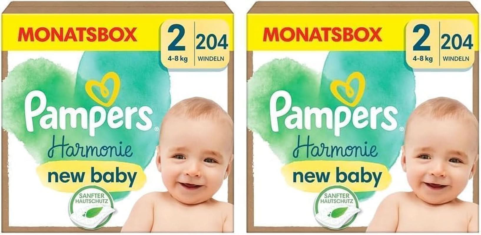 Pannolini Pampers per bambini taglia 2 (4-8 kg) Harmony, confezione economica con doppia confezione mensile, protezione delicata per la pelle e ingredienti a base di erbe, 408 pezzi Mamma e bambino Naty Shop