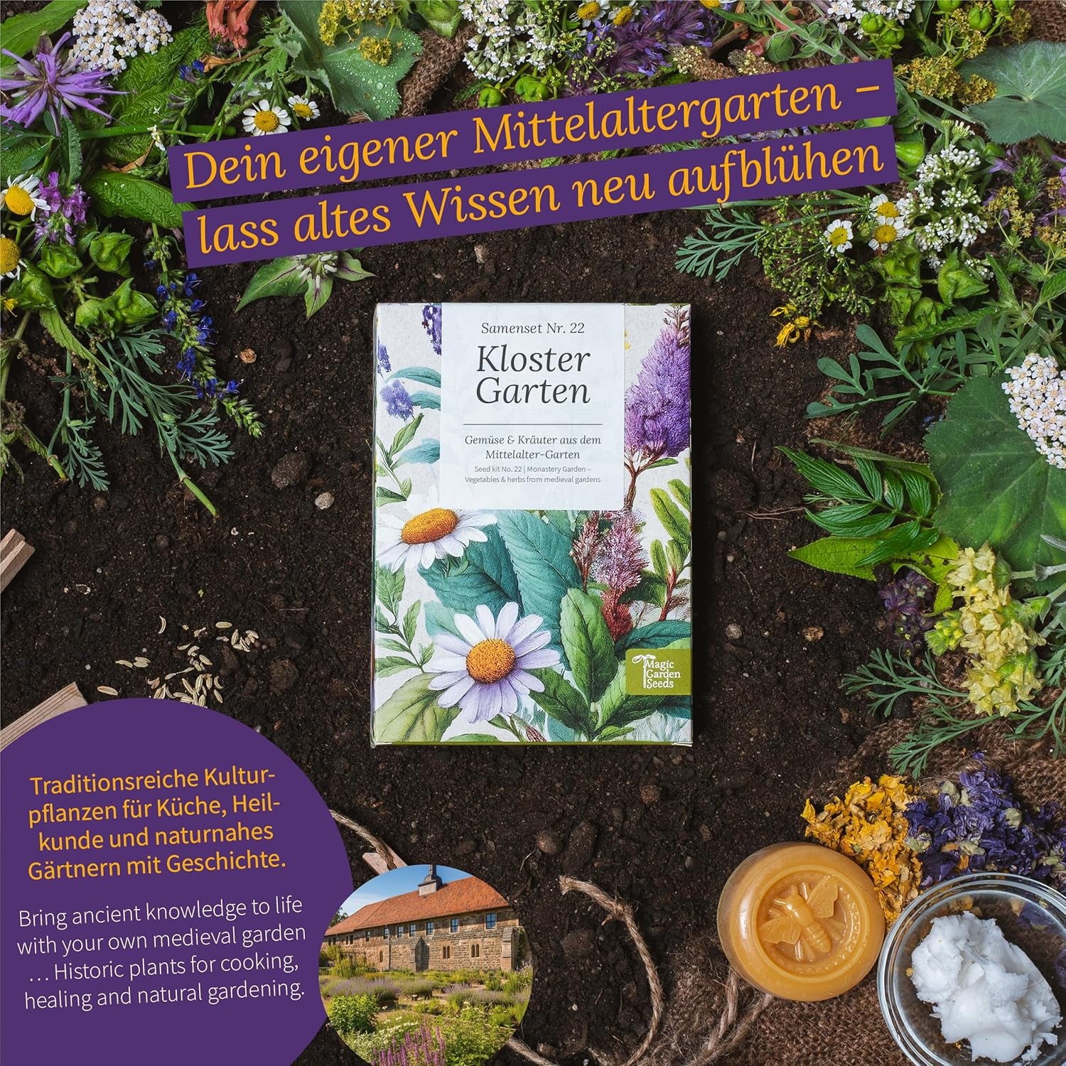 Magic Garden Seeds - Il giardino del monastero: verdure ed erbe aromatiche dal Medioevo - 9 storiche scatole di semi culinari, medicinali e da giardino