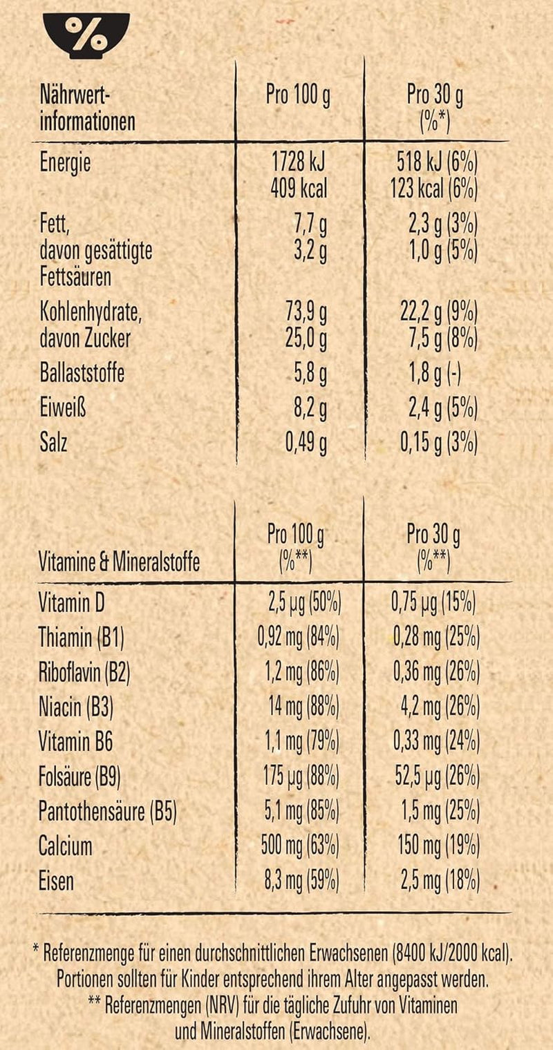 Cereali (+20%), cereali al cioccolato e caramello e cereali integrali al 41%, fiocchi per colazione con vitamine e minerali, confezione da 2 (1 x 480 g)