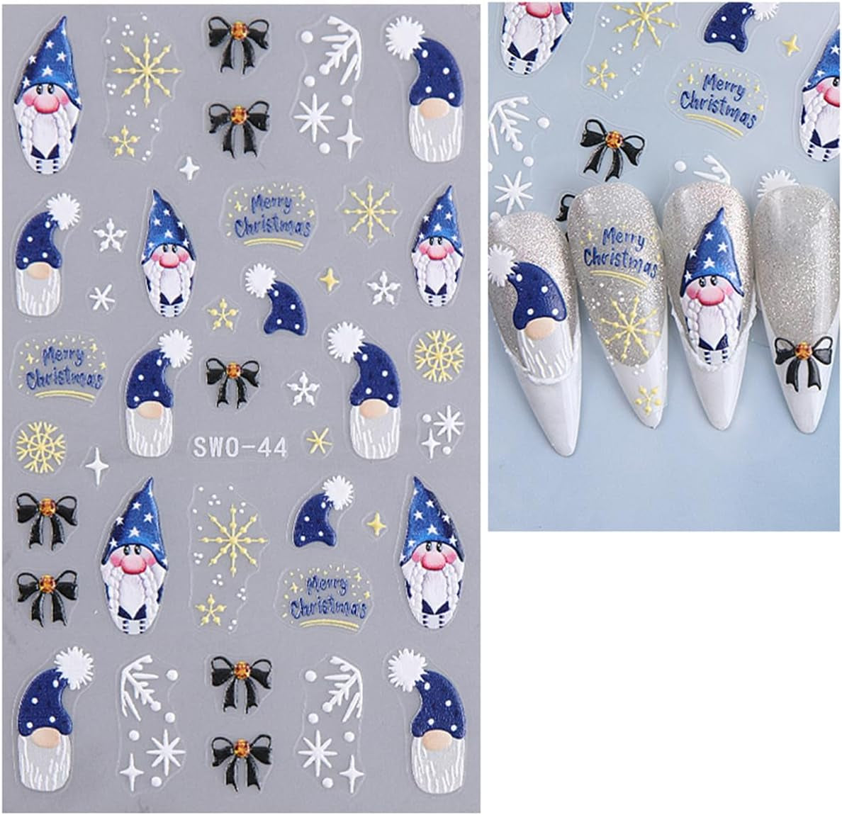 JMEOWIO Nagelsticker Weihnachten 6 Blatt Nail Art Sticker Selbstklebend Nagelaufkleber Schneeflocke Winter Urlaub Süß Dekoration Nageldesign Zubehör