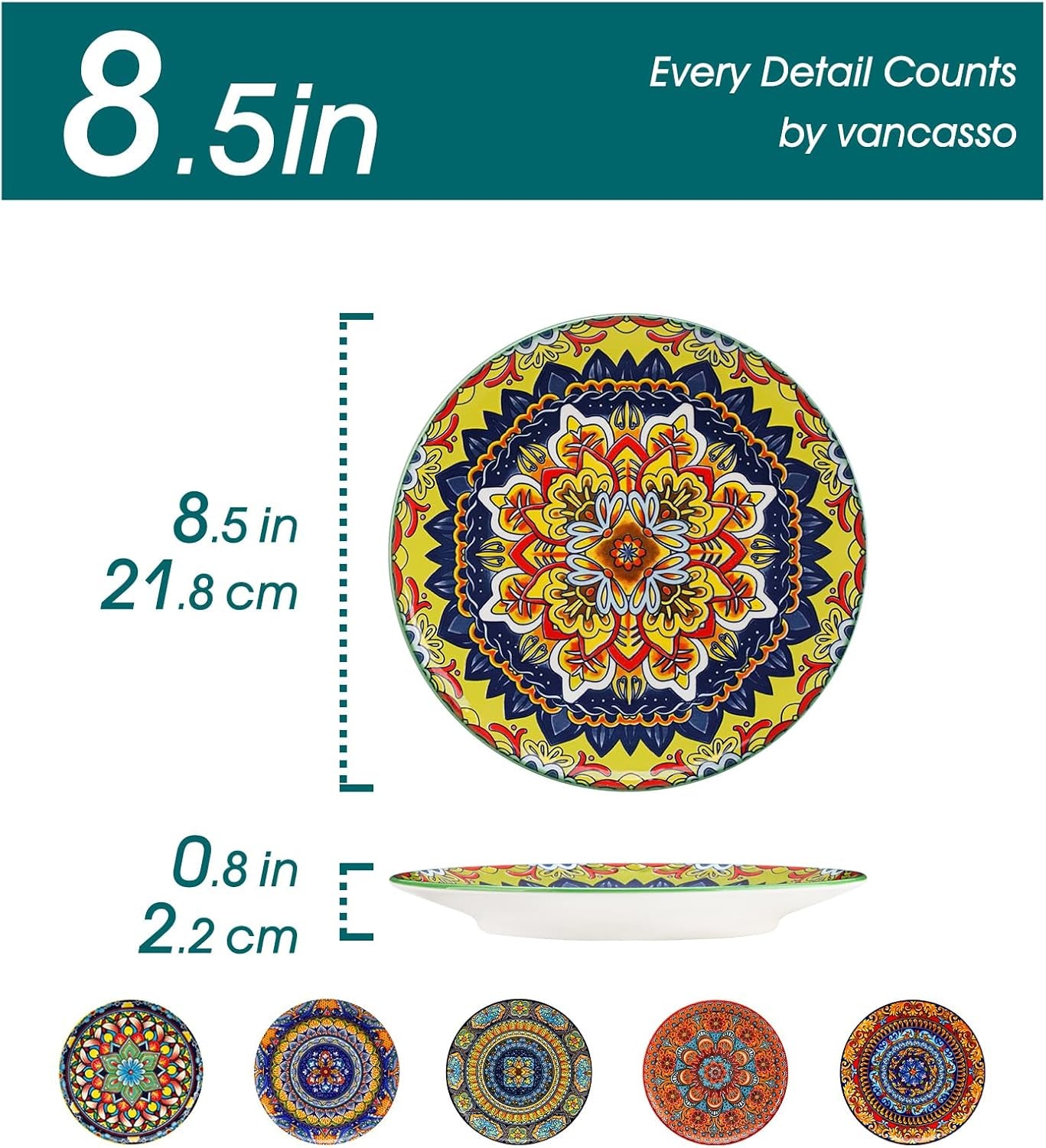 Set de 6 farfurii pentru desert, set de farfurii Vancasso KRVI pentru 6 persoane, Ø 22 cm, potrivit pentru mașina de spălat vase și cuptorul cu microunde, farfurii pentru paste, farfurii pentru micul dejun, farfurii pentru tort