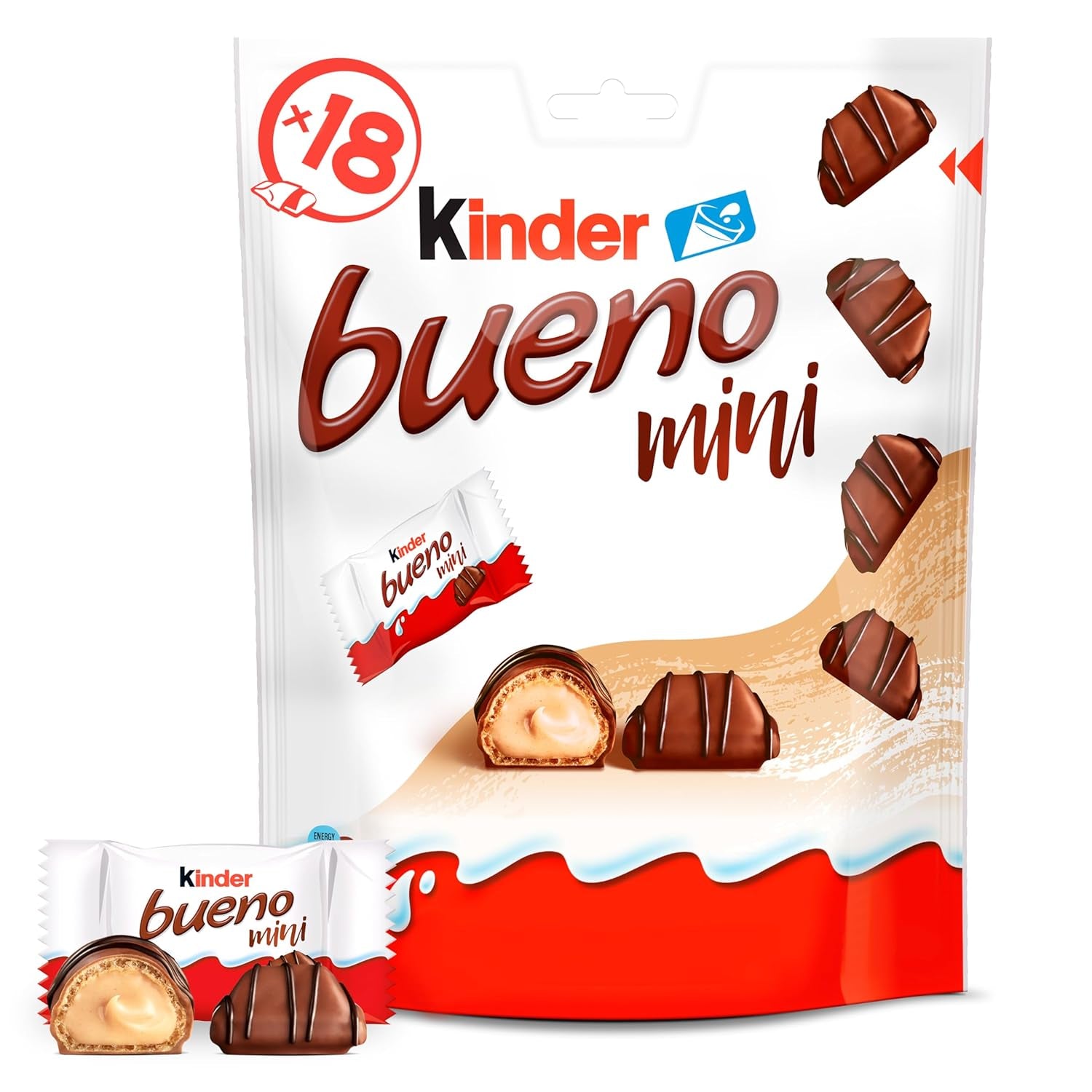 Kinder Bueno Mini - Barrette Croccanti di Cioccolato Wafer, Crema al Latte e Nocciole e Cioccolato Finissimo al Latte - Dolcetti di Carnevale - 1 Busta di Mini Barrette Incartate Singolarmente (1 x 108g)