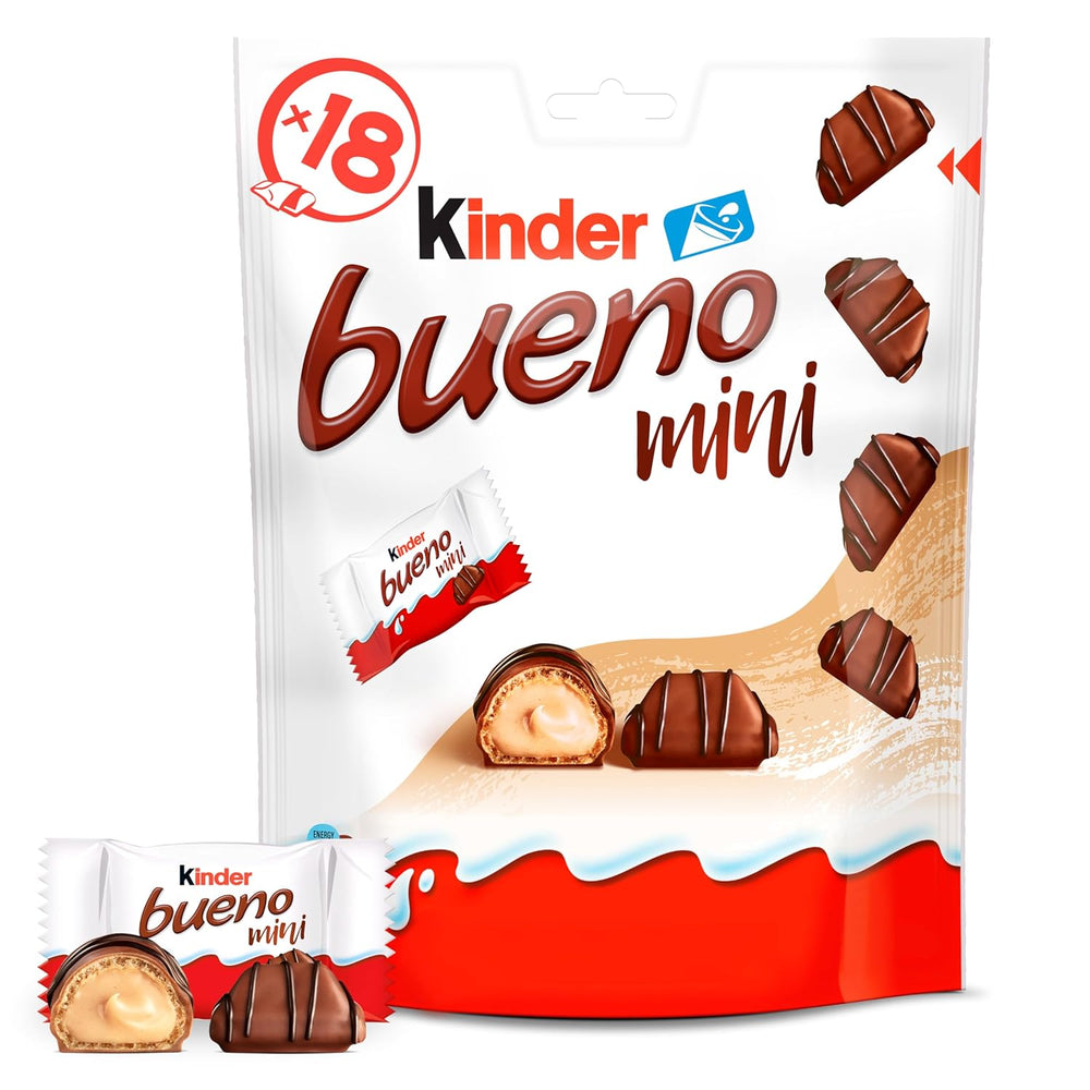 Kinder Bueno Mini - Barrette Croccanti di Cioccolato Wafer, Crema al Latte e Nocciole e Cioccolato Finissimo al Latte - Dolcetti di Carnevale - 1 Busta di Mini Barrette Incartate Singolarmente (1 x 108g)