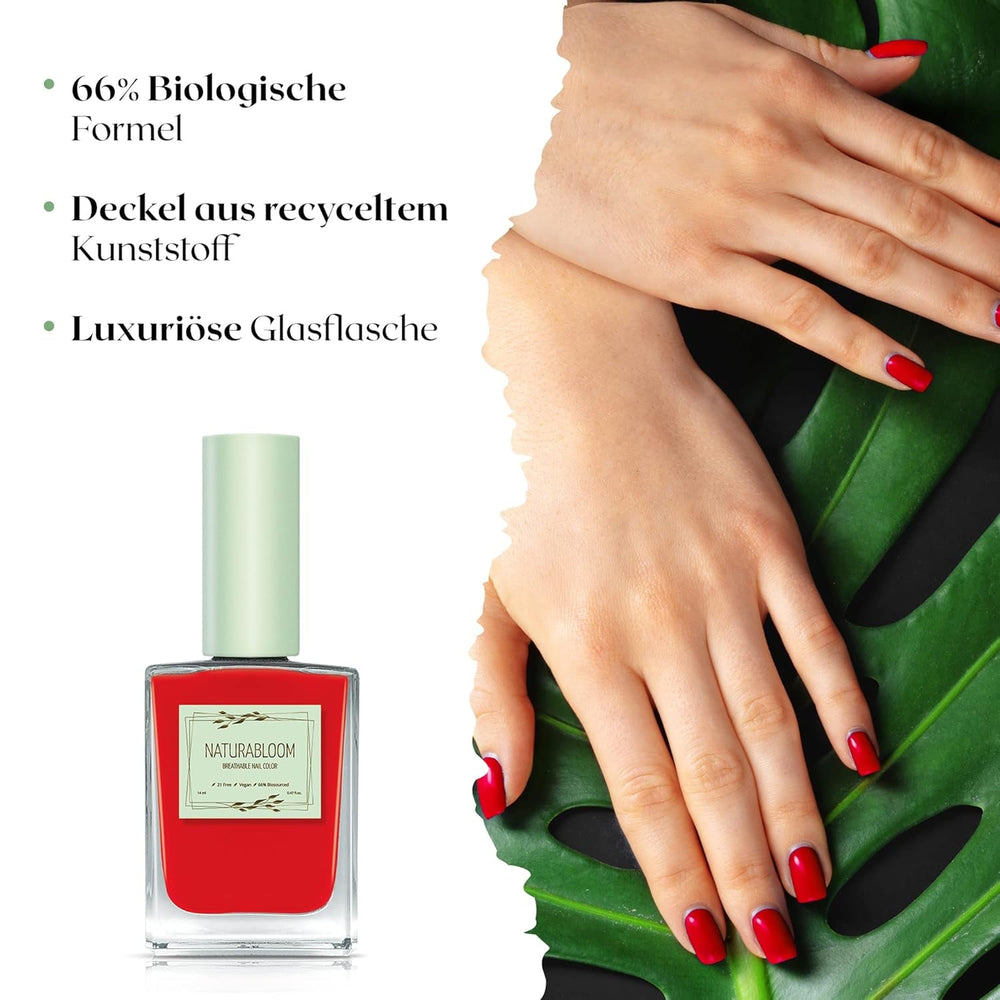 Smalto rosso ad asciugatura rapida (Poppy Red) - smalto naturale con formula vegana - traspirante, sostenibile e di lunga durata, 14 ml