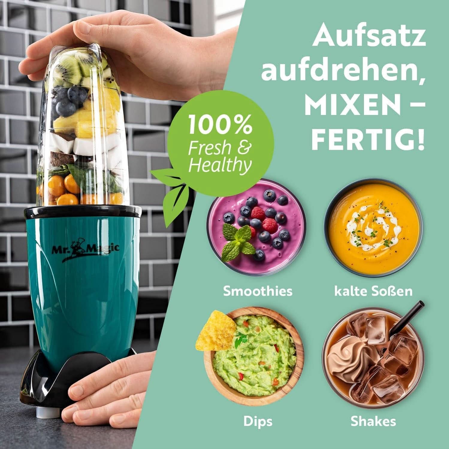 Gourmetmaxx Mr Magic Blender, Smoothie Maker con pacchetto accessori Xxl Naty Shop