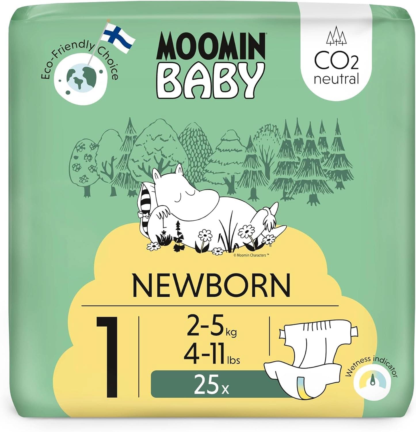 Muumi Baby Newborn Eco Nappies mărimea 1, 2-5 kg, 25 bucăți, scutece premium moi cu indicator de umezeală Mama si Copilul Naty Shop 1, 2-5 kg, 25 bucăți