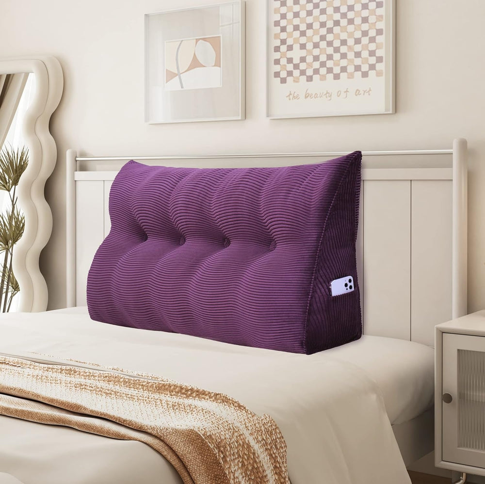 Pernă Johnear cu pană, pernă de citit pentru pat și canapea, pernă pentru spătar, pernă pentru tăblie, pernă lombară triunghiulară mare (gri, 45 cm)