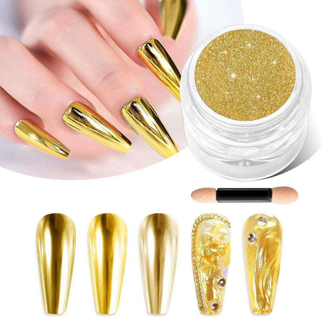 BISHENGYF Silver Chrome Nail Powder – Metal Holo Chromfarbener Nagelpuder, 1G Cromepulver Nägel Glitzer Glänzende Silver Nagelpulver Spiegeleffekt Pigment Nagelkunst, Diy-Design-Dekor Frauen Geschenk